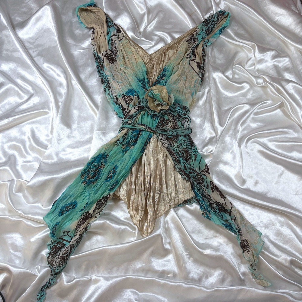 y2k Tank Top Teal Excellent Violet & Claire Rosette Fairycore Paisley Blouse